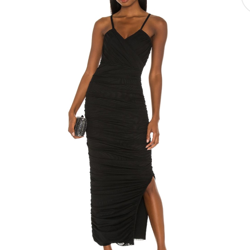 Elliatt Black Ruched Midi Slip Dress
